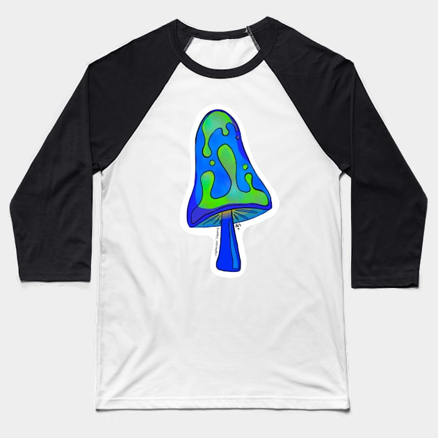 Lava Lamp Mushroom, Blue Baseball T-Shirt by Ashley Schroepfer